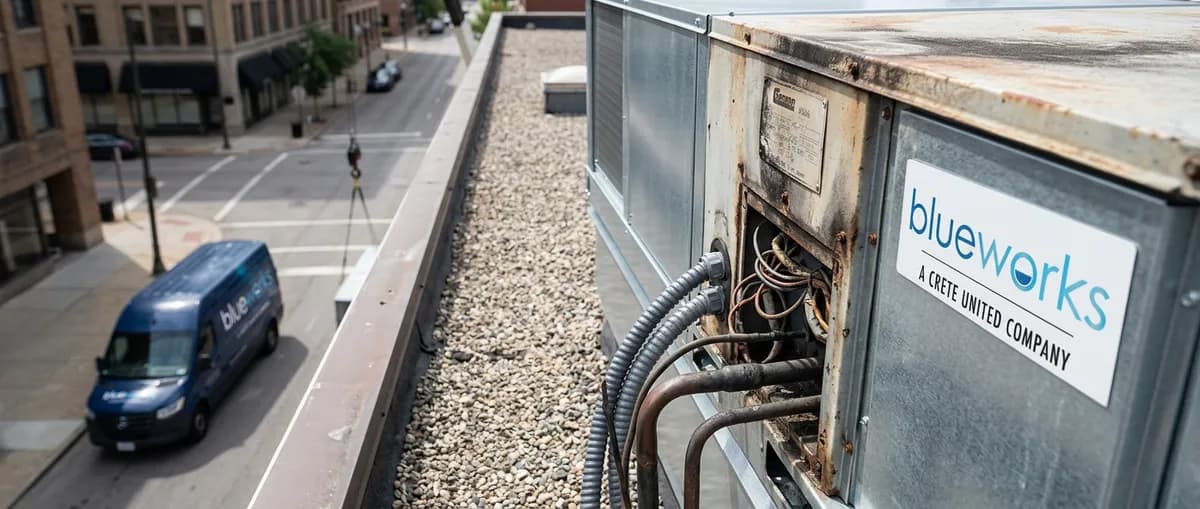 Mount Dora, FL commercial facility — technician inspecting commercial equipment by Blue Works HVAC