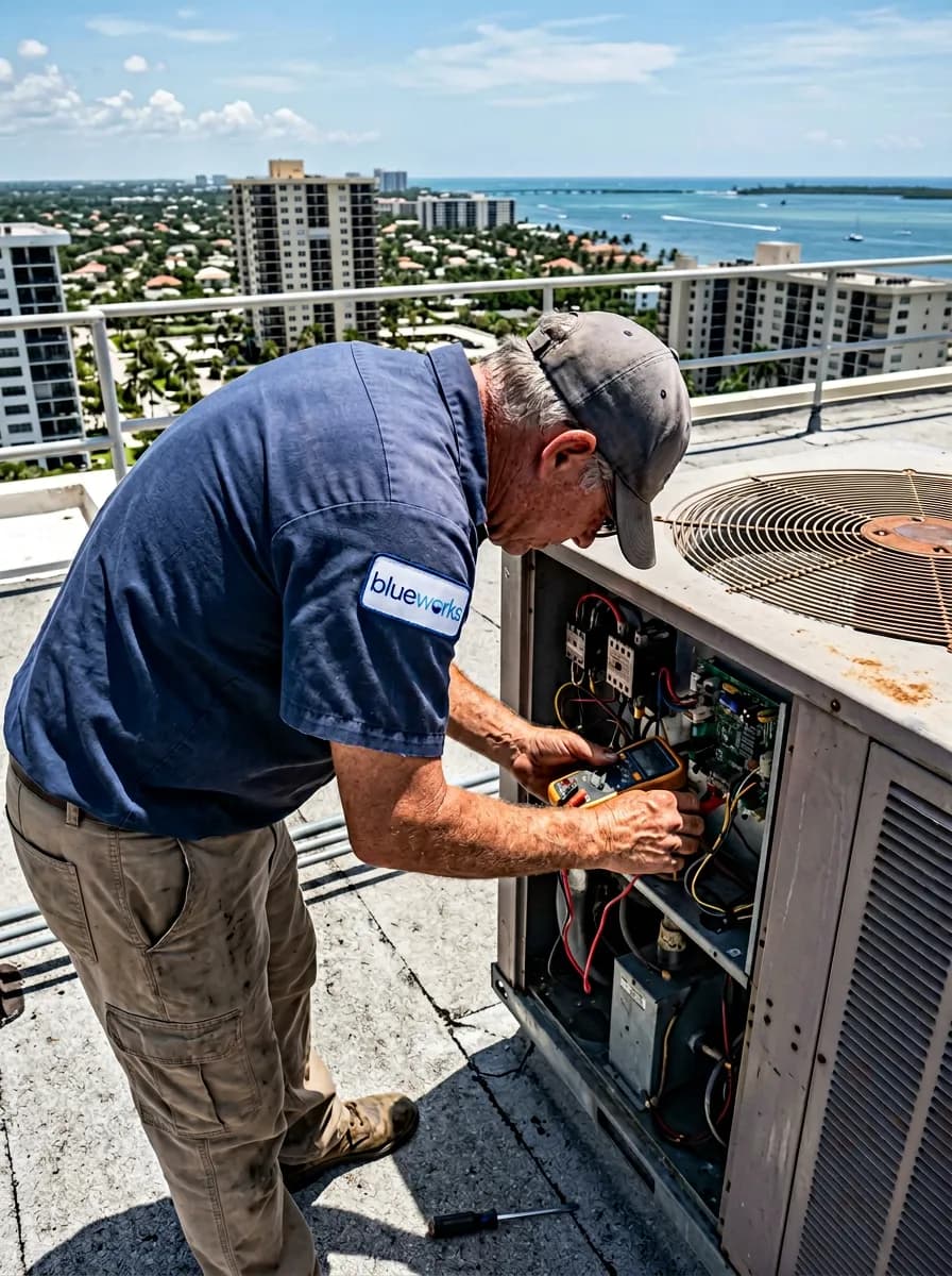 Commercial rooftop unit service on a Florida managed property